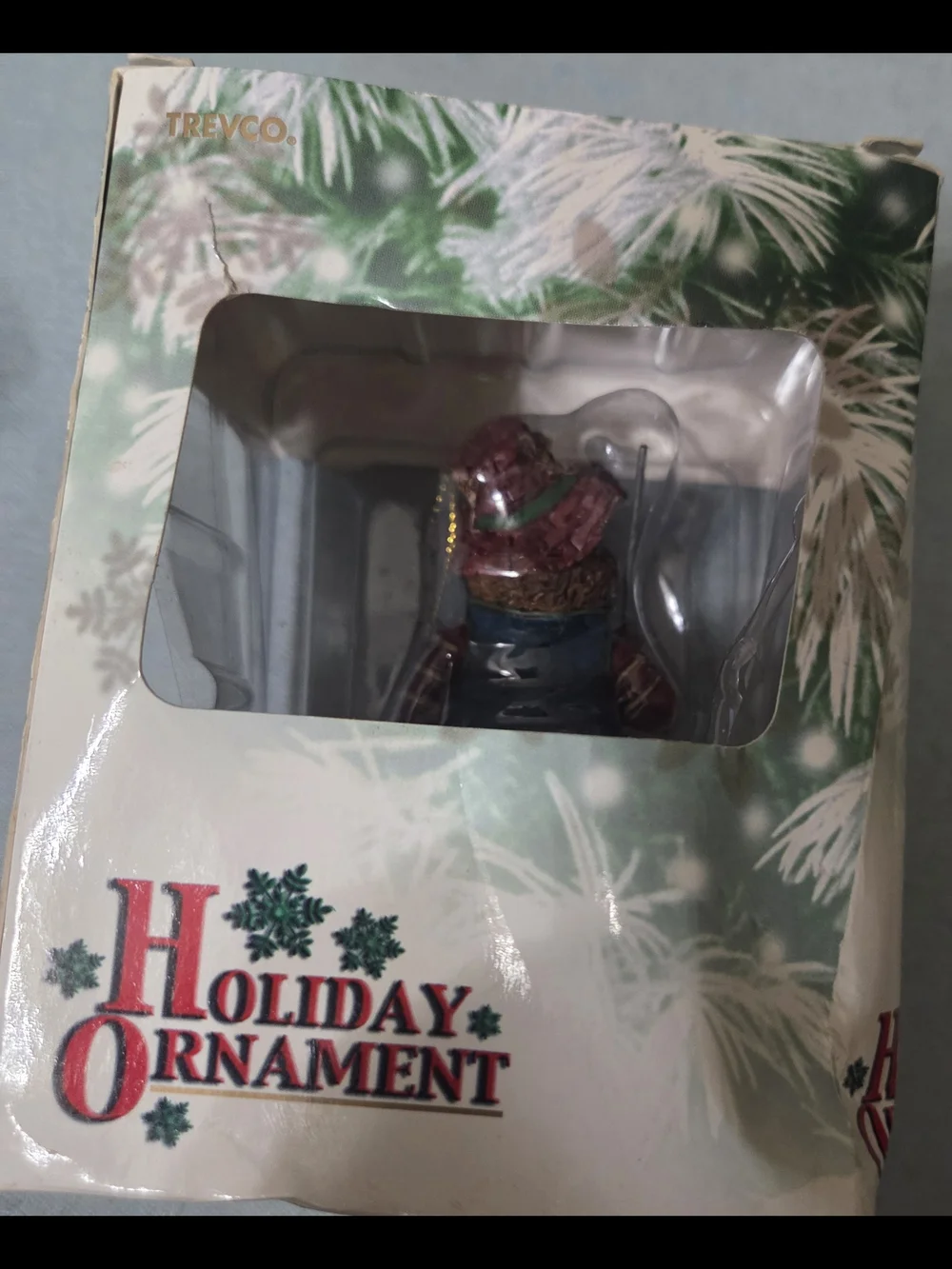 Vintage Teddy Bear FISHERMAN Resin Christmas Tree Ornament - 3.5